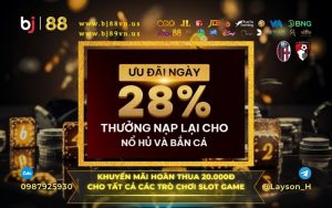 Thưởng Nạp Lại Hàng Ngày 28% Cho Bắn Cá Và Slot Game