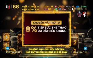 Ưu Đãi Nạp Thứ 4 Hàng Tuần 8% Thể Thao Tại Sảnh Bóng Đá BJ88