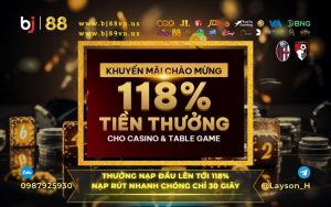 Thưởng Nạp Đầu 118% Casino Tại Sảnh Live Casino Và Board Game