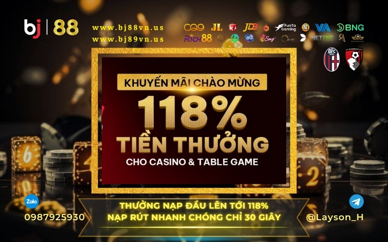Thưởng Nạp Đầu 118% Casino Tại Sảnh Live Casino Và Board Game